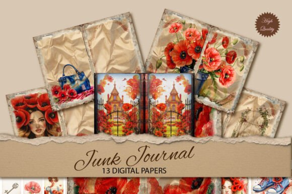 Download Vintage Poppy Watercolor Junk Journals - Watercolor Collection