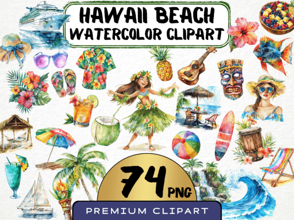 Download Hawaii Beach Watercolor Clipart - Watercolor Collection