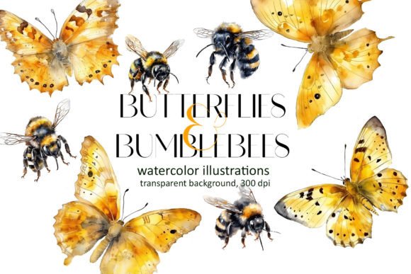 Download Watercolor Butterflies Bumblebee Clipart - Watercolor Collection
