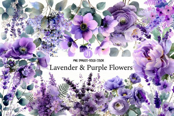 Download Watercolor Lavender &amp; Purple Flowers PNG - Watercolor Collection