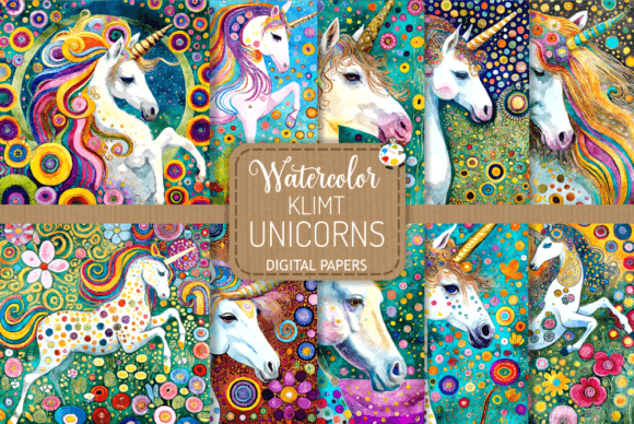 Download Klimt Unicorns - Watercolor Paintings - Watercolor Collection