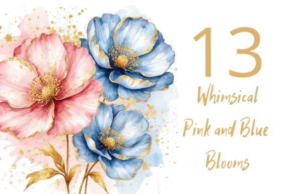 Download Watercolor Pink Blue Flowers Clipart Set - Blue flowers clipart Collection
