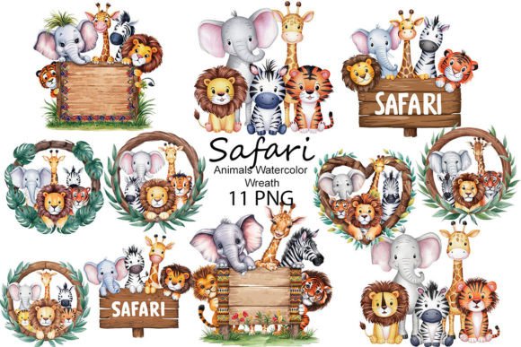 Download Safari Animals Watercolor Wreath - Watercolor Collection