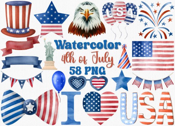 Download Watercolor 4th of July Clipart Set - Watercolor Collection