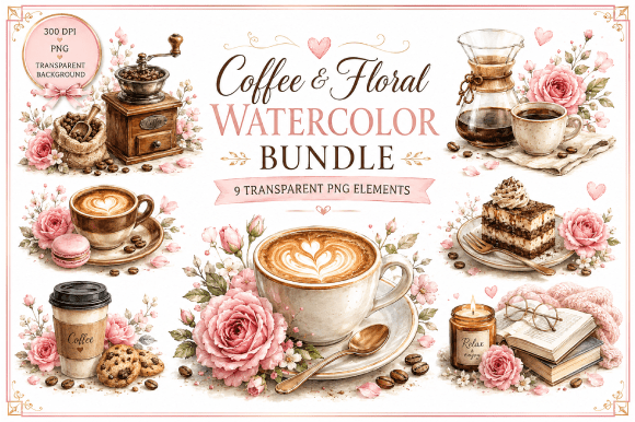 Download Coffee &amp; Floral Watercolor Bundle - Watercolor Collection