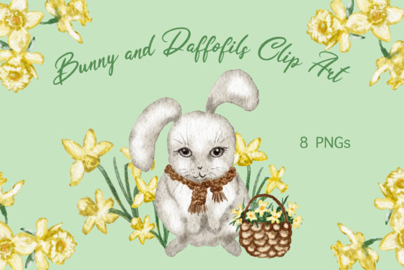 Download Watercolor Bunny Daffodils Clip Art Set - Watercolor Collection