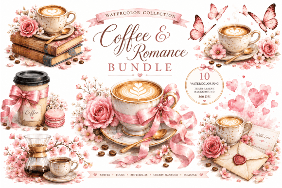 Download Coffee &amp; Romance Watercolor Bundle - Watercolor Collection