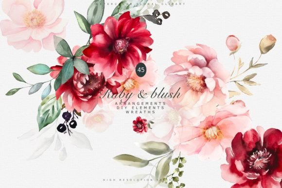 Download Watercolor Red Blush Floral Clipart Set - Watercolor Collection