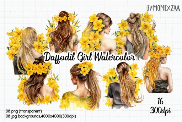 Download Daffodils Girl Watercolor Illustration - Watercolor Collection