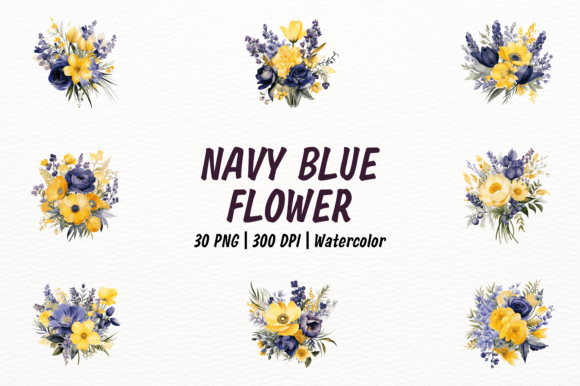Download Navy Blue Watercolor Biennial Flowers - Watercolor Collection