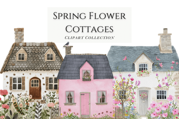 Download Watercolor Spring Flower Cottages - Watercolor Collection