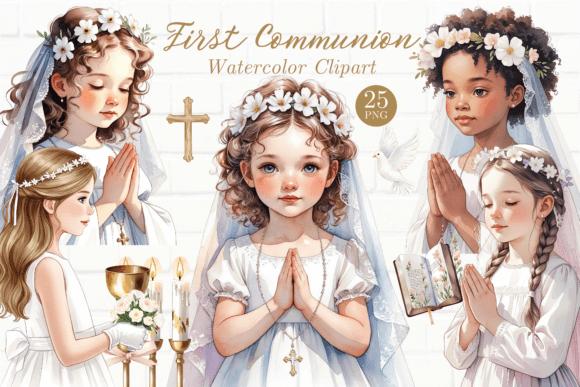 Download Watercolor Girl First Communion Cliparts - Watercolor Collection
