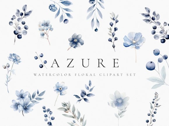 Download Watercolor Dusty Blue Floral Clipart Set - Watercolor Collection