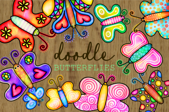 Download Hand Drawn Doodle Watercolor Butterflies - Watercolor Collection