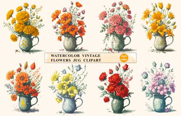 Download Watercolor Vintage Flowers Jug Clipart - Watercolor Collection