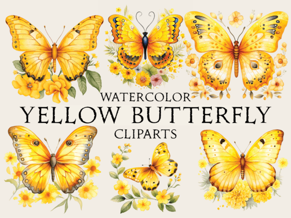 Download Watercolor Yellow Butterfly Cliparts - Watercolor Collection
