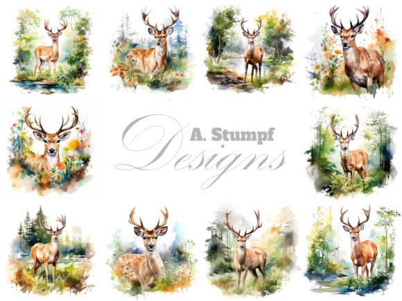 Download Deer in Summer Watercolor Paintings - Watercolor Collection