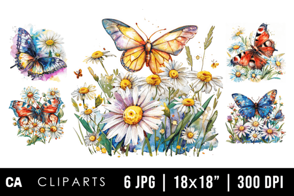 Download Watercolor Daisy &amp; Butterfly Cliparts - Watercolor Collection