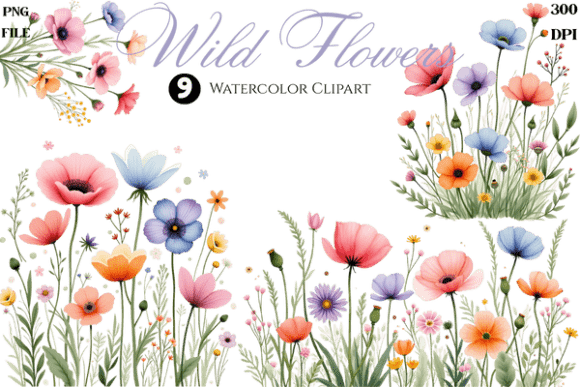 Download Watercolor Wild Flowers Cliparts Bundle - Watercolor Collection