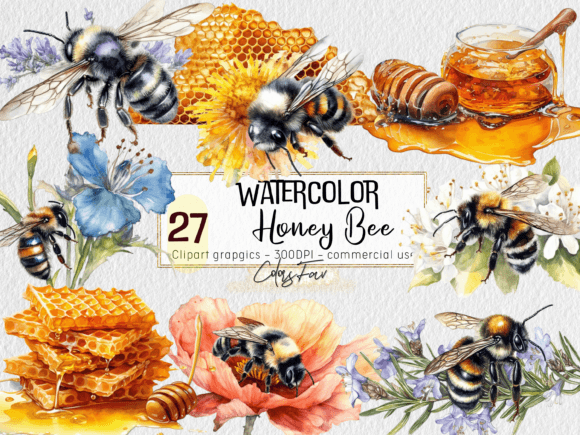Download Watercolor Spring Garden Bee and Honey - Watercolor Collection