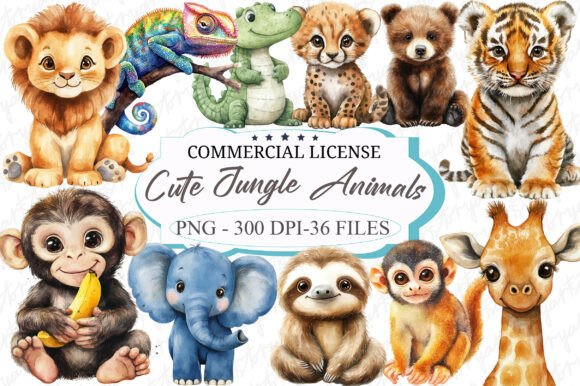 Download Cute Jungle Animals Watercolor Clipart - Watercolor Collection