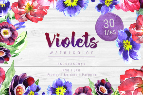 Download Cool Violets Watercolor Flower Set - Watercolor Collection