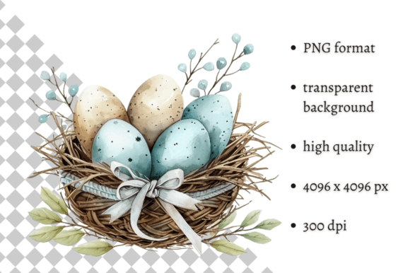 Download Watercolor Blue Easter Eggs Nest PNG - Watercolor Collection