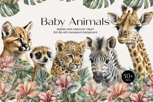 Download Watercolor Safari Baby Animals Clipart - Watercolor Collection