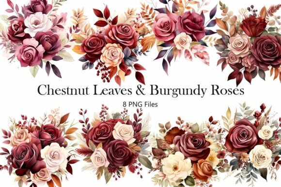 Download Watercolor Leaves &amp; Burgundy Roses - Watercolor Collection