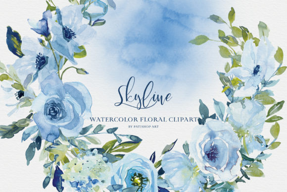 Download Watercolor Blue Flowers Clipart Set - Blue flowers clipart Collection