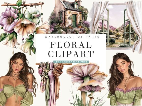 Download Watercolor Cottagecore Floral Clipart - Watercolor Collection