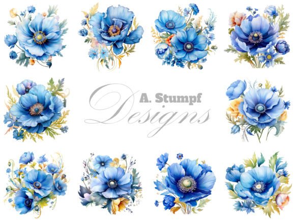 Download Blue Poppy Flower Watercolor Clipart Set - Watercolor Collection