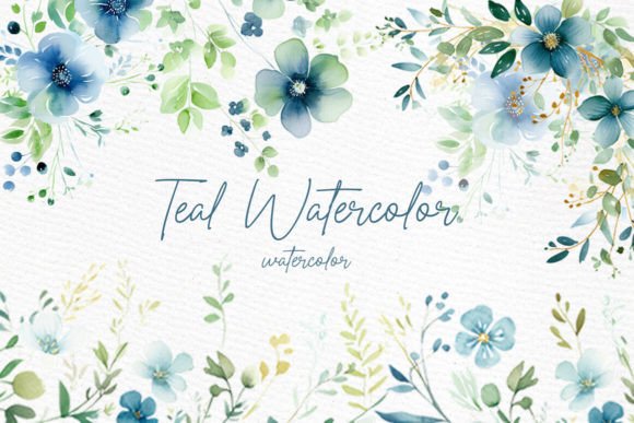 Download Watercolor Teal Flowers Clipart - Watercolor Collection