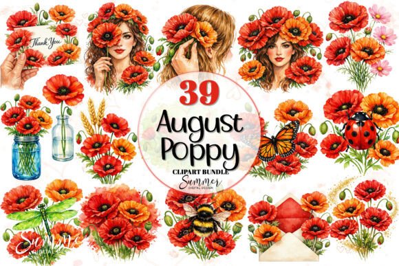 Download August Poppy Watercolor Florals Clipart - Watercolor Collection