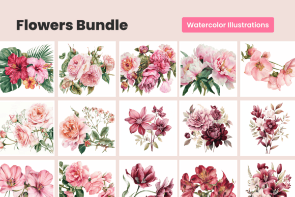 Download Watercolor Flowers Bundle | 30 Drawings - Watercolor Collection
