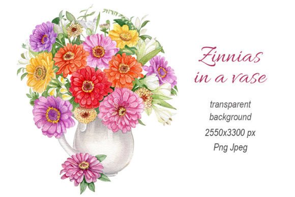 Download Watercolor Zinnia Flowers in a Vase - Watercolor Collection