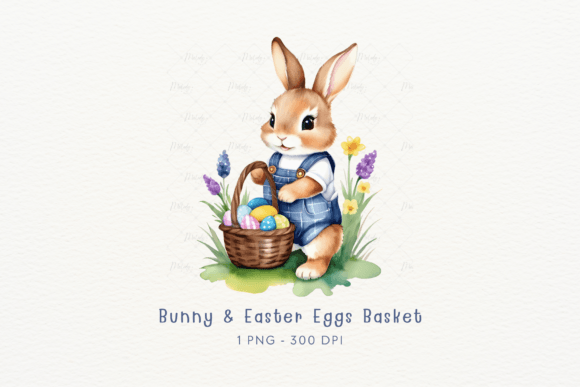 Download Watercolor Bunny &amp; Easter Eggs Basket - Watercolor Collection