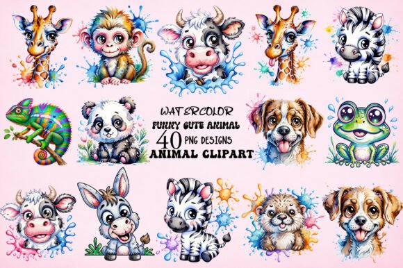 Download Watercolor Funny Cute Animal PNG Bundle - Watercolor Collection