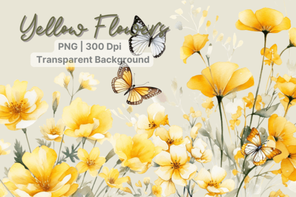 Download Yellow Flower Watercolor Butterfly - Watercolor Collection
