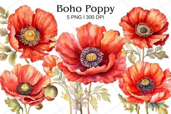 Download Boho Poppy Watercolor Clipart - Watercolor Collection