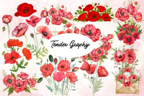Download Red Poppy Watercolor SVG Bundle 30 Files - Watercolor Collection