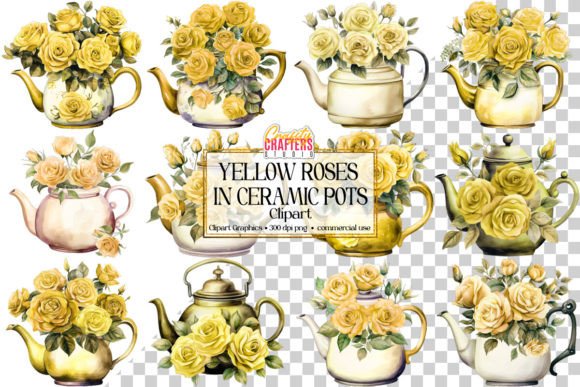 Download Yellow Roses in Pots Watercolor Bundle - Watercolor Collection