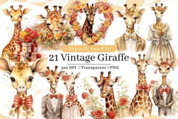 Download Vintage Giraffe Watercolor Clipart - Watercolor Collection
