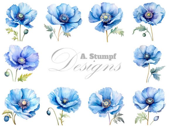 Download Blue Poppy Flower Clipart Watercolor Set - Watercolor Collection